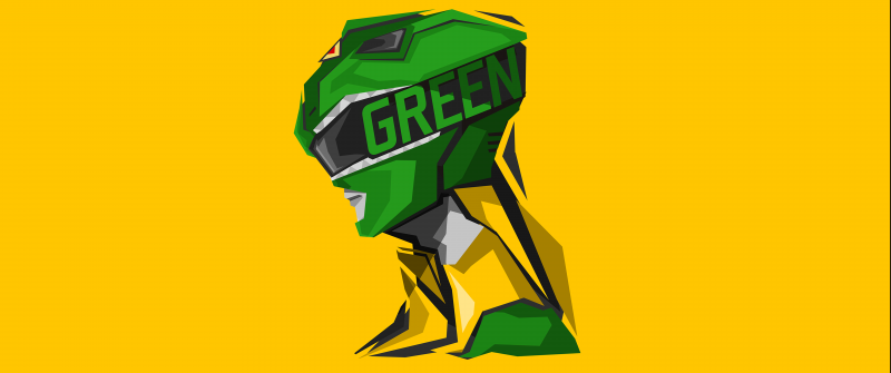 Green Ranger, Power Rangers, Yellow background, Minimal art, 5K, 8K