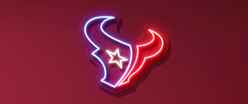 Houston Texans, Neon sign, Logo, Red background, NFL team