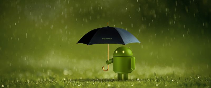 Android logo, Android robot, Umbrella, Rain, Green