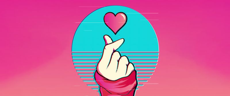 Vaporwave, Finger heart, 5K, 8K, Pink aesthetic, K-pop, Glitch art, Retro style