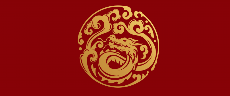 Year of the Dragon, Chinese New Year, Red background, 5K