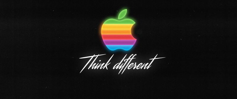 Think different, Apple logo, Colorful, Black background