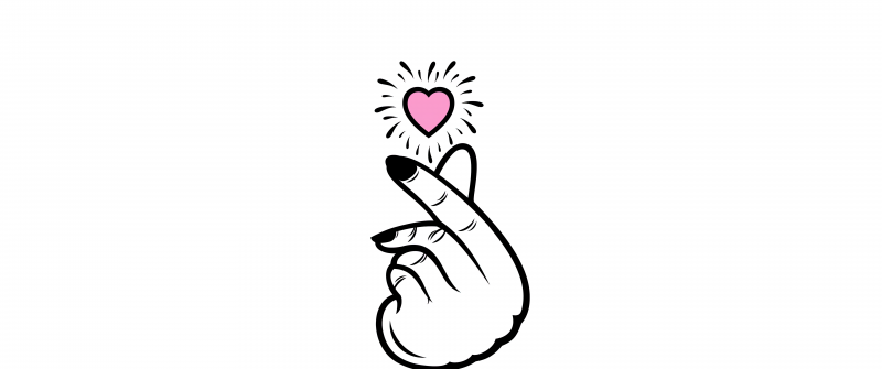 Finger heart, Minimalist, Pink Heart, White background, 5K, 8K, South Korean, K-pop