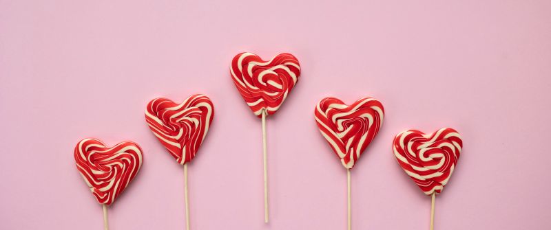 Heart shape, Candies, Heart Candies, Lollipop, 5K, Pastel pink, Red hearts