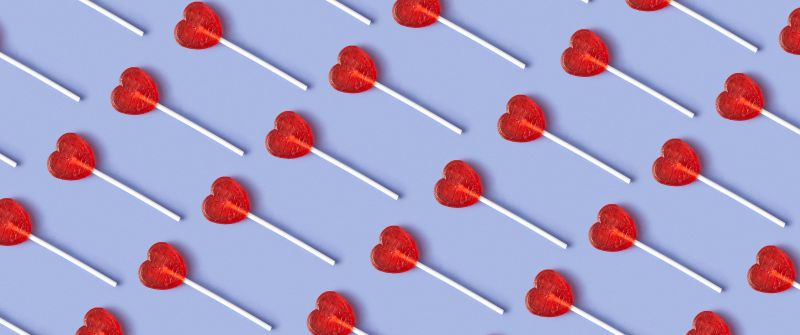 Heart shape, Lollipop, Candies, 5K, 8K, Red hearts, Pattern, Heart Candies