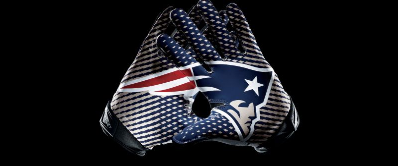 New England Patriots, Gloves, 8K, Black background, Logo, Football team, NFL team, 5K, AMOLED
