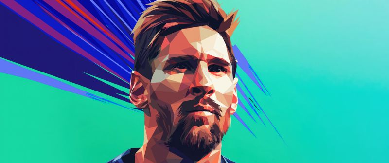 Lionel Messi, Low poly, Portrait, 5K