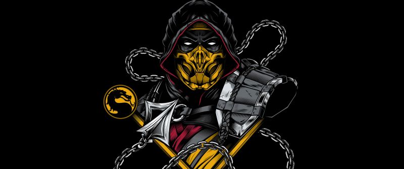 Scorpion, Artwork, Mortal Kombat, Black background