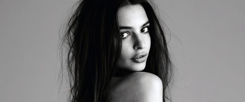 Emily Ratajkowski, Portrait, 5K, American model, Black and White, Monochrome