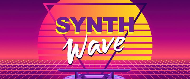 Synthwave, Outrun, Grid lines, Sunset, 5K