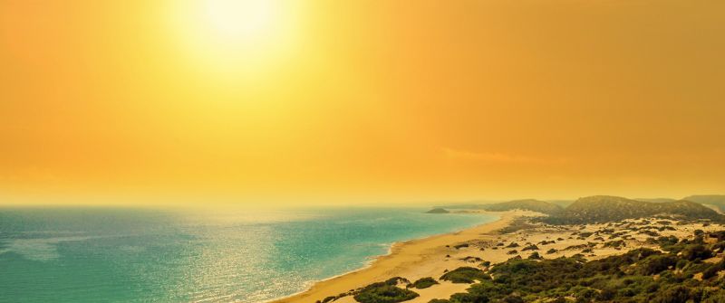 Golden Sand Beach, North Cyprus, Coastal, Seascape, Sunset, Yellow, Seashore, Turkey, 5K