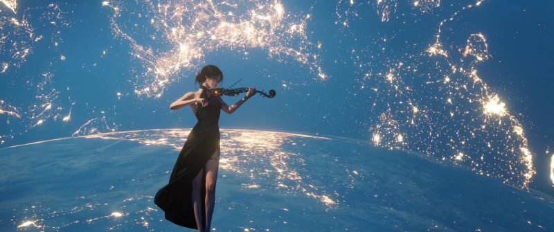 WLOP, Digital Art, Playing violin, Fantasy girl, 5K, 8K, Surreal, Planet Earth