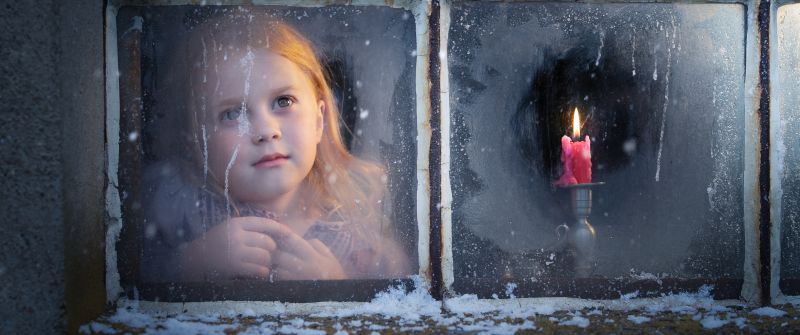 Cute Girl, Winter, Christmas, Snow, Window, Girly, 5K