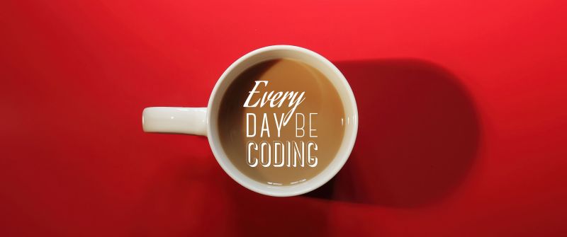Everyday, Coding, Coffee cup, Red background, Coder
