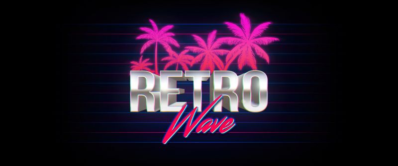 Retrowave, AMOLED, Black background, Pink aesthetic, Palm trees