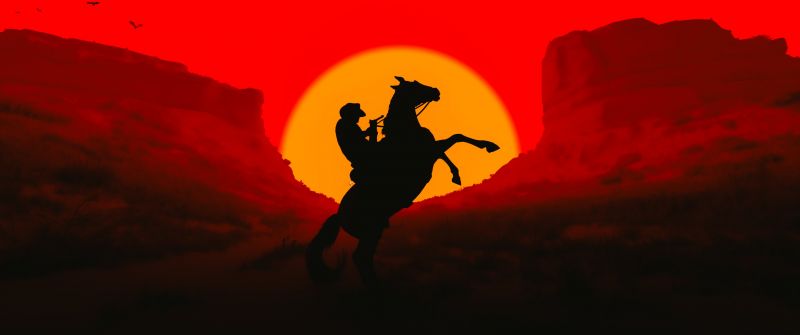 Cowboy, Silhouette, Sunset, Red Dead Redemption, Western