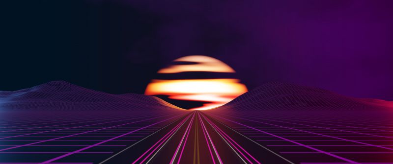 Outrun, Road, Sunset, Synthwave