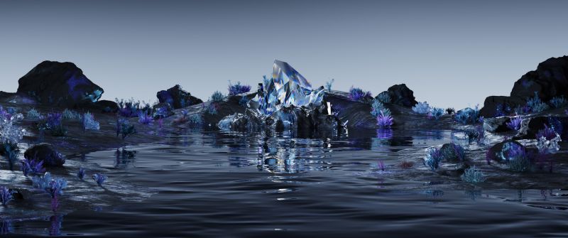 Midnight Blue, Crystal, Landscape, Surreal, Body of Water
