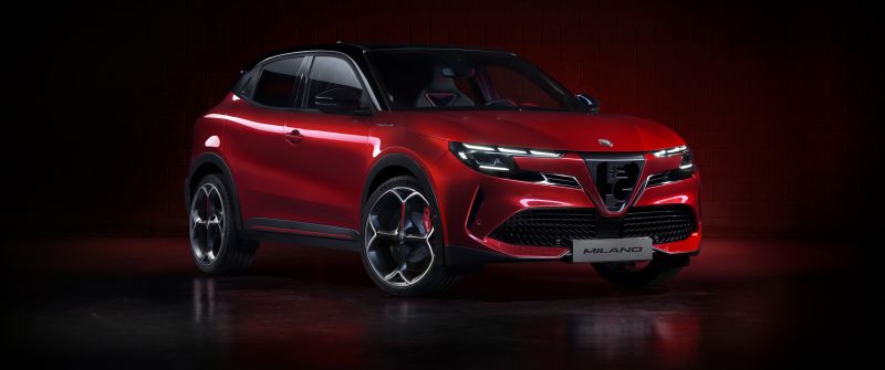 Alfa Romeo Milano Elettrica, 2024, Electric cars, Red cars, Dark background, 5K, 8K