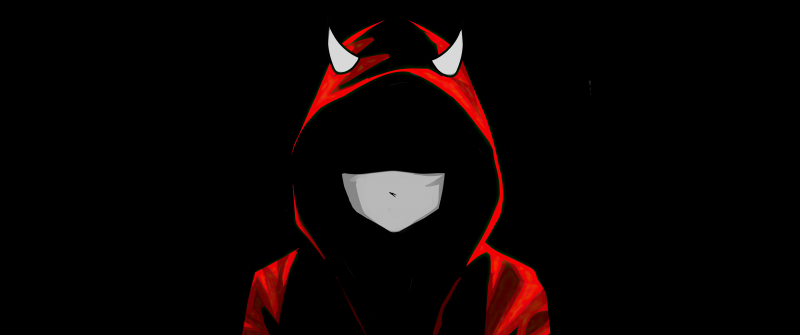 Devil, Hooded Man, Mask, Black background, AMOLED, Hoodie