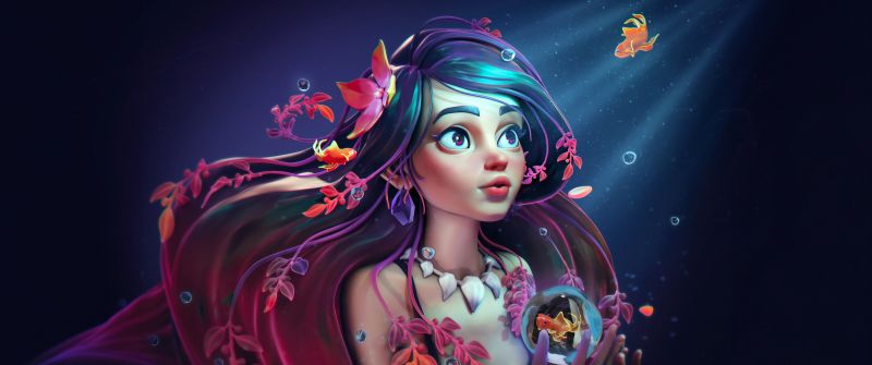 Mermaid, Fantasy artwork, Surreal, Fantasy girl, AI art, Underwater, 5K, Dream
