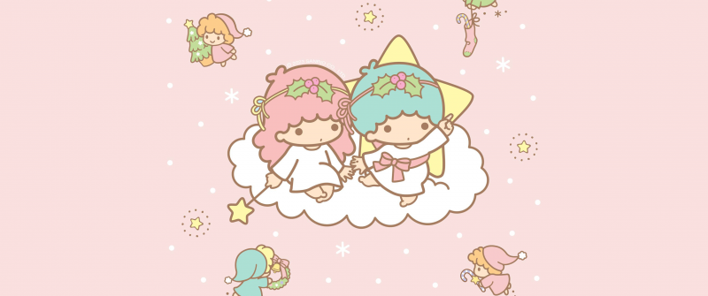 Little Twin Stars, Peach background, Kiki and Lala, Cute cartoon, Sanrio