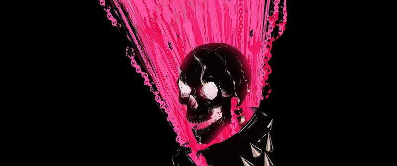 Ghost Rider, Skull, Pink, Black background, Marvel Superheroes, AMOLED