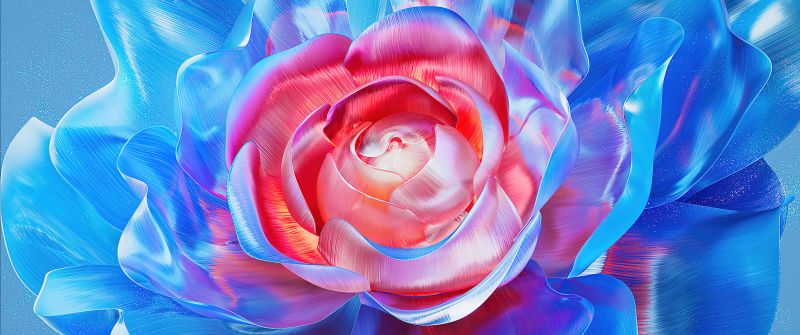 Digital flower, Blue aesthetic, Luminescence, 5K