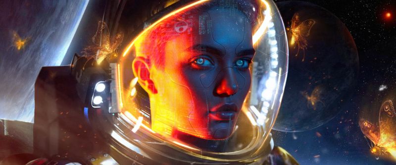 Cyborg, Woman, Concept Art, 5K, Space suit, Astronaut, Outer space