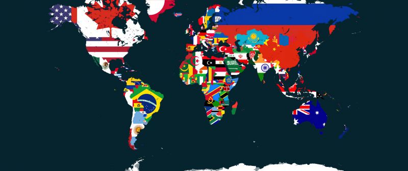 World map, Flag, 5K