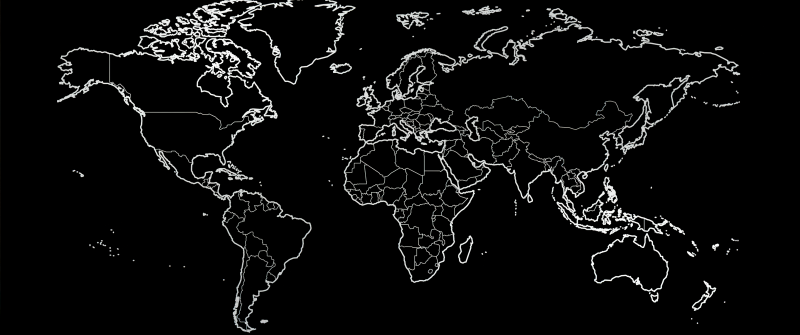 World map, Outline, Black and White, 5K, Black background, AMOLED