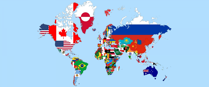 Flag, World map, Pastel blue
