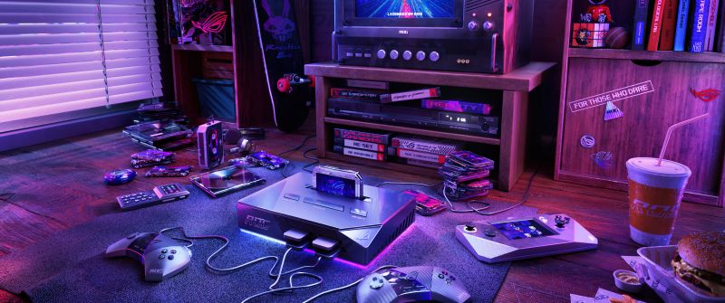 ASUS ROG, Gaming room, Retro style, Gaming console, Republic of Gamers, Cozy, Aesthetic interior