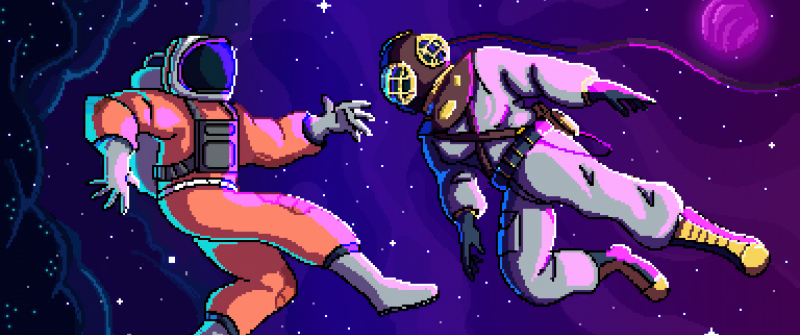 Astronauts, Pixel art, Illustration