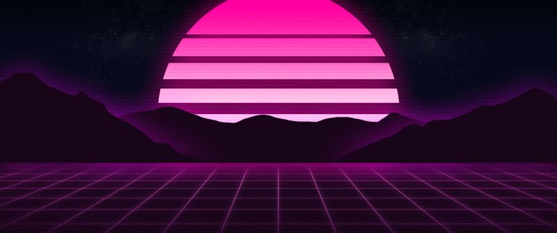 Pink aesthetic, RetroWave art, Sunset, Outrun, Grid lines