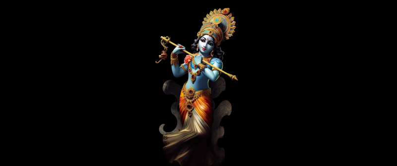 Lord Krishna, Hinduism, AI art, Black background, 10K, Hindu God, 5K, 8K, AMOLED