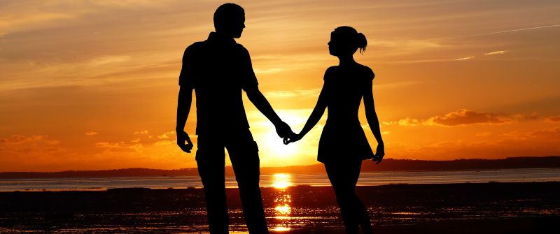 Couple, Seascape, Beach, Romantic, Silhouette, Sunset, Together