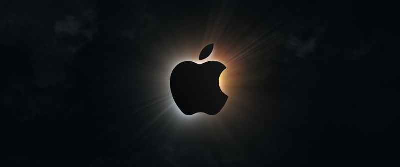 Apple logo, Silhouette, Eclipse, Dark background, 5K