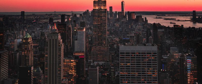Empire State Building, Skyscraper, New York City, Sunset, Cityscape, Skyline, Urban, 5K