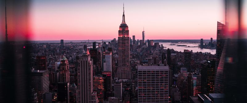 Empire State Building, 8K, New York City, Cityscape, Sunset, City lights, Urban, Skyline, 5K
