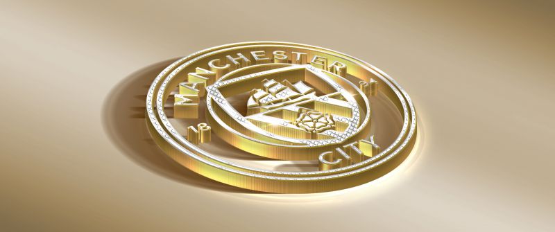 Manchester City FC, Golden background, Crest, 5K