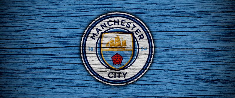 Manchester City FC, Wooden background, Premier League club, Football team