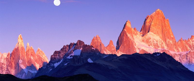 Cerro Torre, Mount Fitz Roy, Mountain Peaks, South America, Full moon