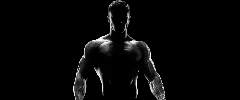 Bodybuilder, AMOLED, Black background, Silhouette, 5K