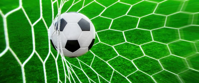 Soccer ball, Goal net, Football, Green field, 5K