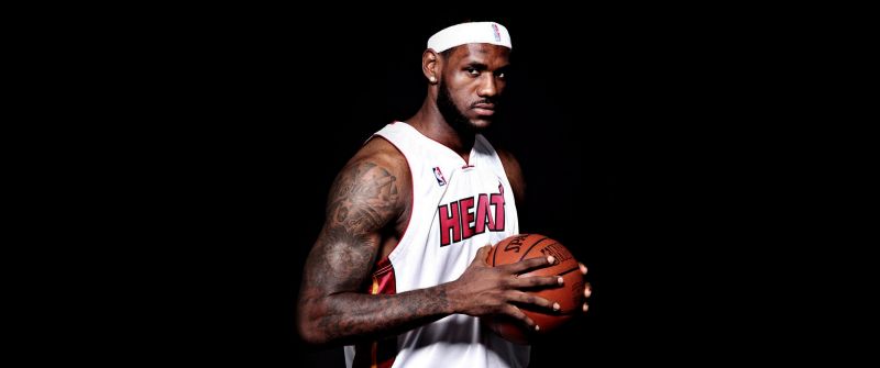 LeBron James, Black background, Miami Heat, Basketball player