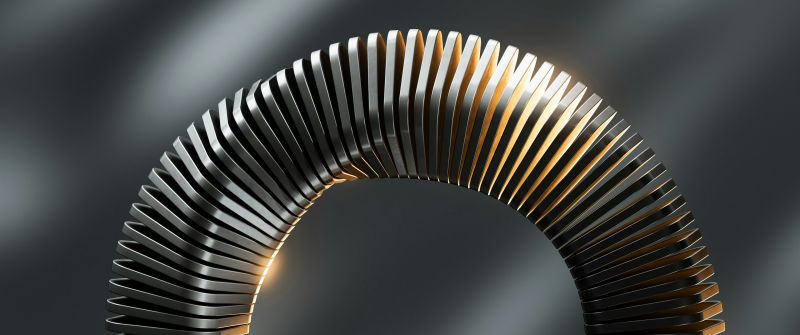 Circular, Metal structure, Spiral, 3D Art, Grey background