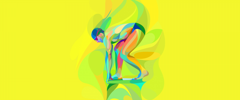 Swimmer, Illustration, Yellow background, Minimalist, 5K, 8K