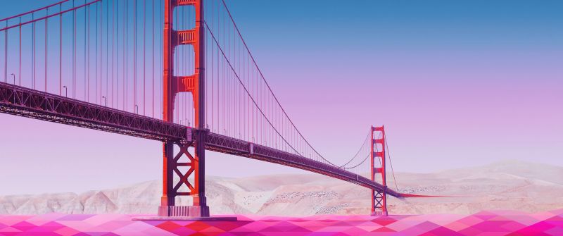 Golden Gate Bridge, Pink aesthetic, Low poly, 5K, Vector art