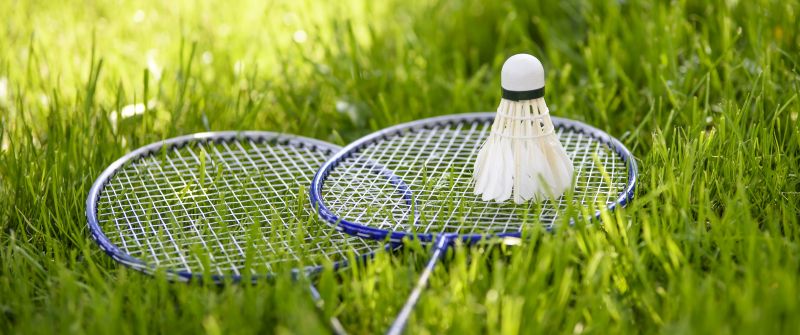 Badminton, Rackets, Shuttlecocks, Green Grass